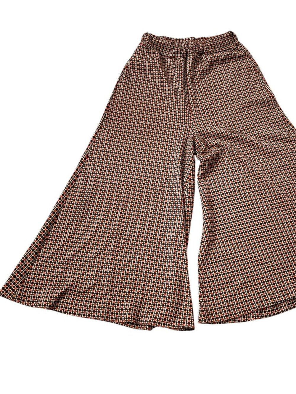 Vintage 70s Wide Leg Palazzo Pants Small S Black Orange Geometric Plaid Groovy